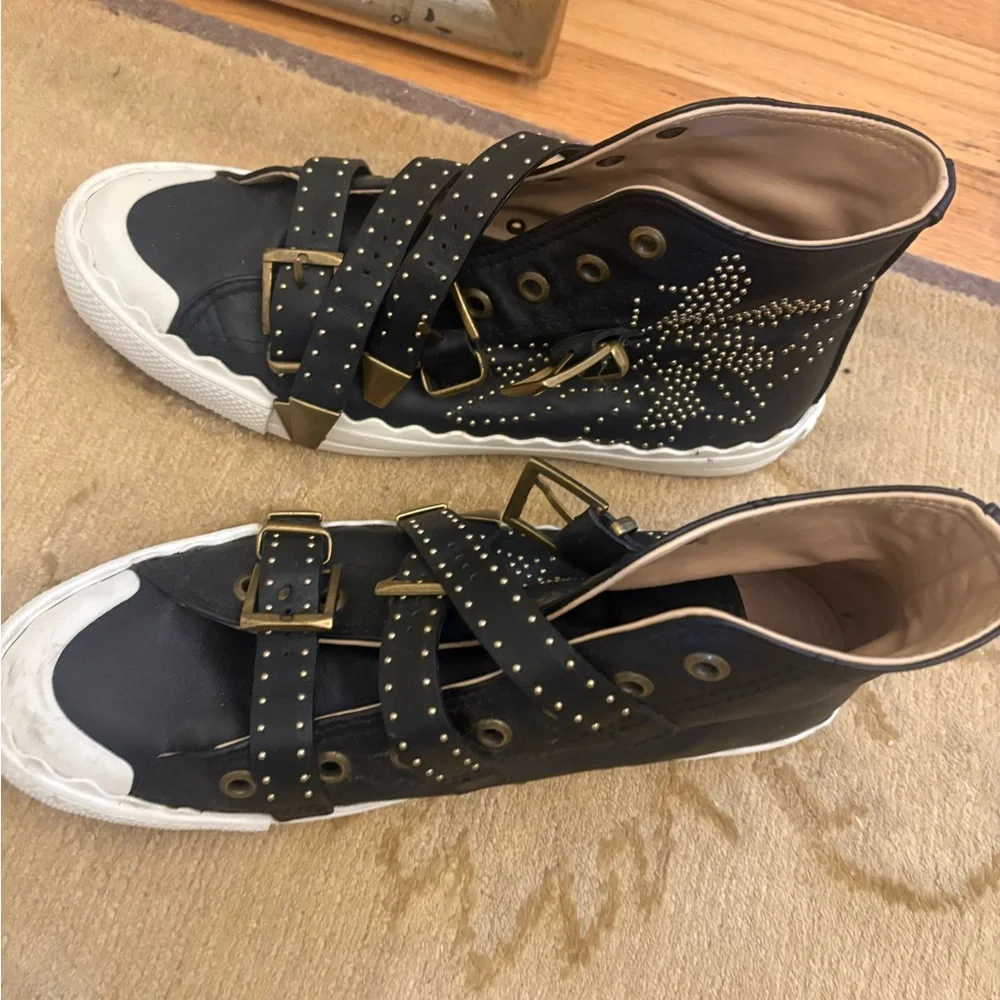 Chloe Studded Black High-Top Sneakers - Picture 2 of 6